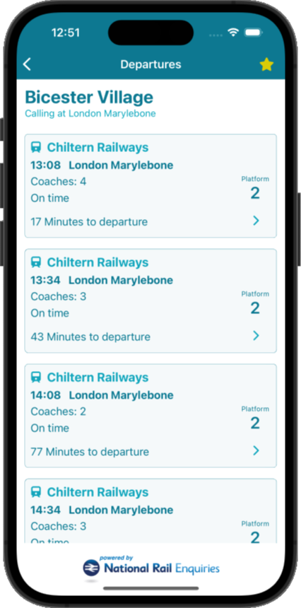 Train Departure Board UK departures with favourite station