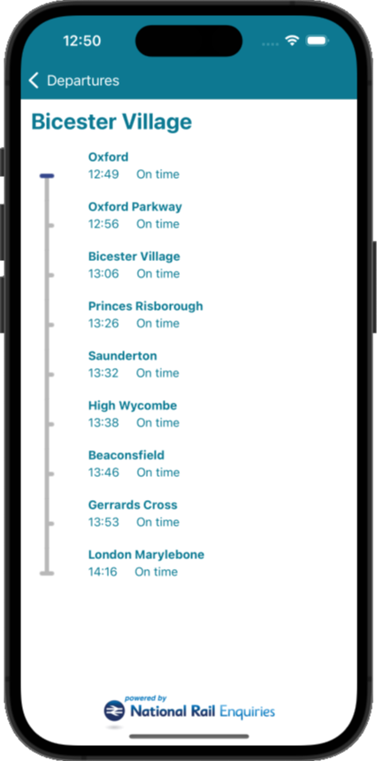 Train Departure Board UK service calling points